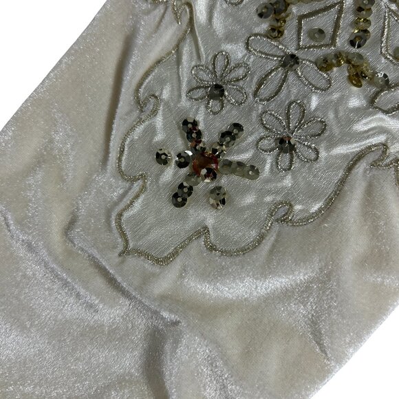 Santas Best Ivory White Snowflake Christmas Eve Stocking Holiday Sequins - Picture 8 of 9